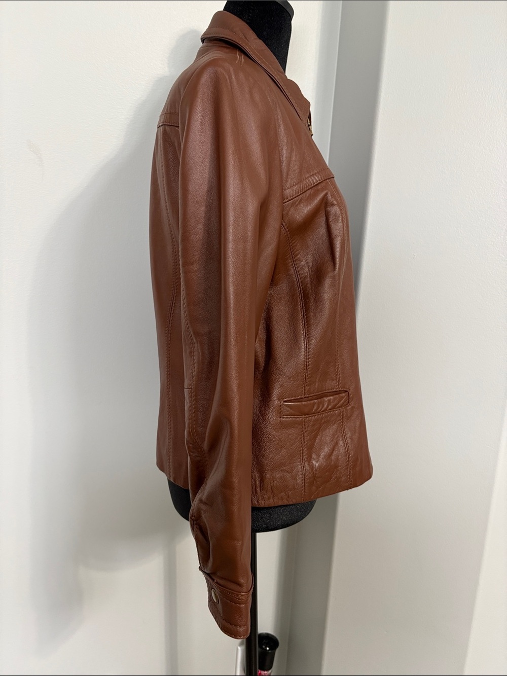Vintagr Kasper Women's Chestnut Brown 100% Genuine Leather Zip Jacket - Picture 5 of 6